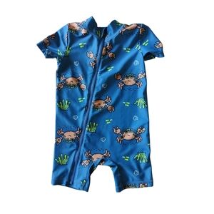 ✅4/25$✅ Baby 18 Months Carter's Blue Crab Print Baby Romper‎